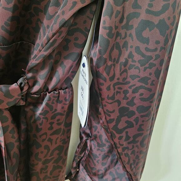 NEW Scoop Wrap Side Tie Mini Dress XXL 20 Brown Leopard Print Satin NWT - Picture 5 of 8